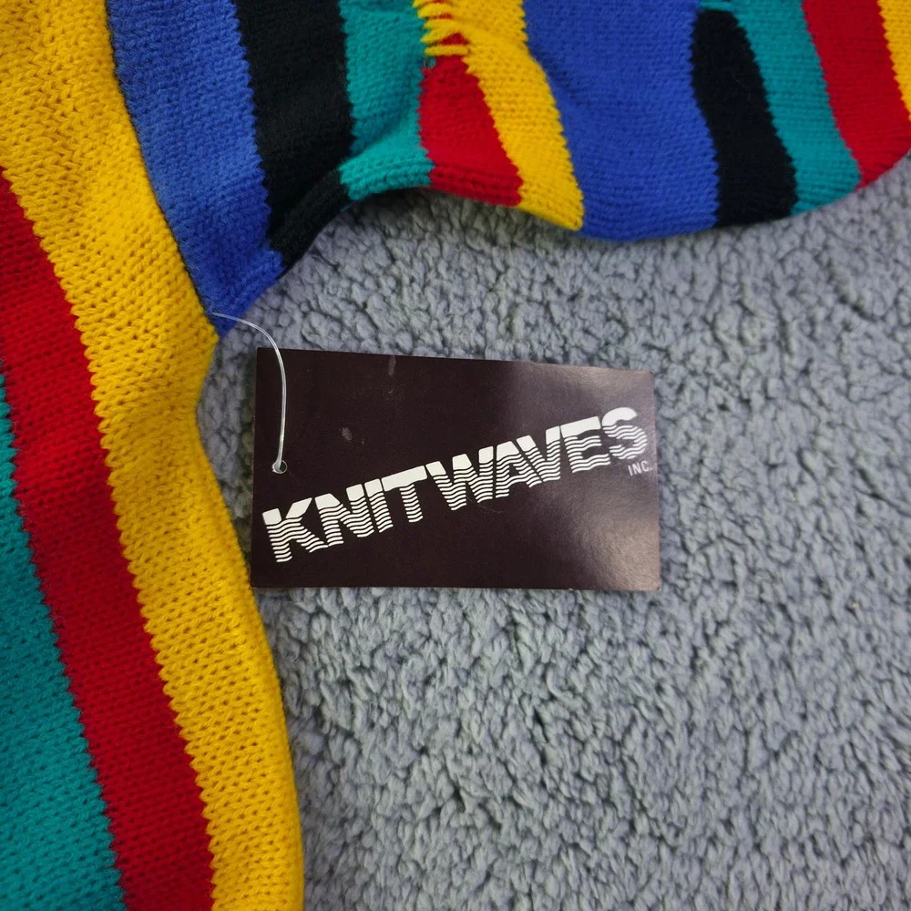 Vintage Knitwaves Kids Sweater 90s Multi Color Abstract Stripe Made in USA NWT